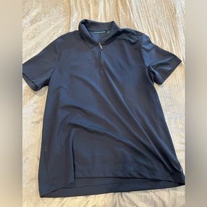 ⭐️ Men Perry Ellis Navy Blue Zip Polo Dress Shirt Top Size Large